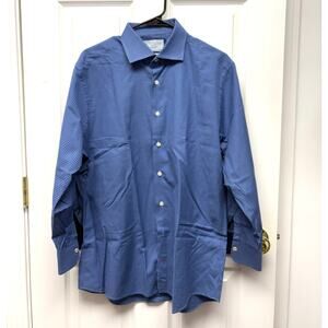 Charles Tyrwhitt Shirt Dress Button Down Blue Houndstooth Men's Size 15 1/2 42